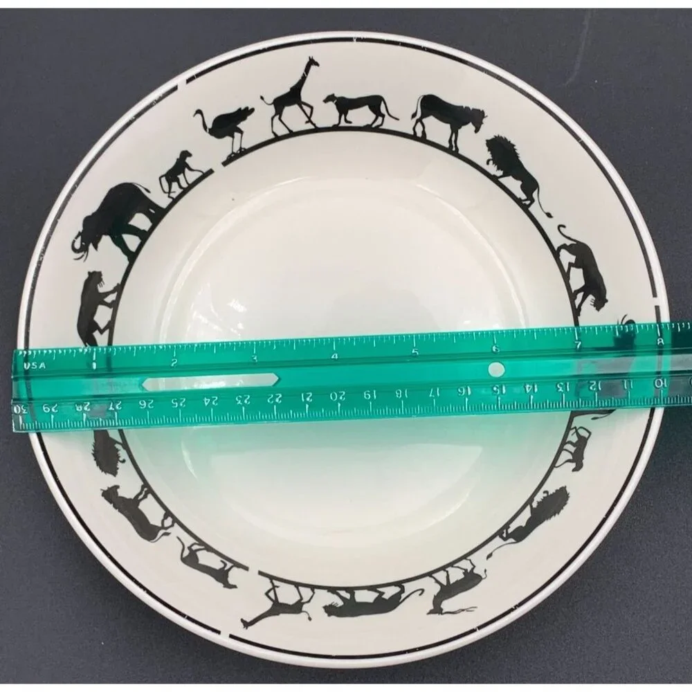 American Atelier Bowls Safari Serengeti Black White Set Of‎ 2 Wild Animals